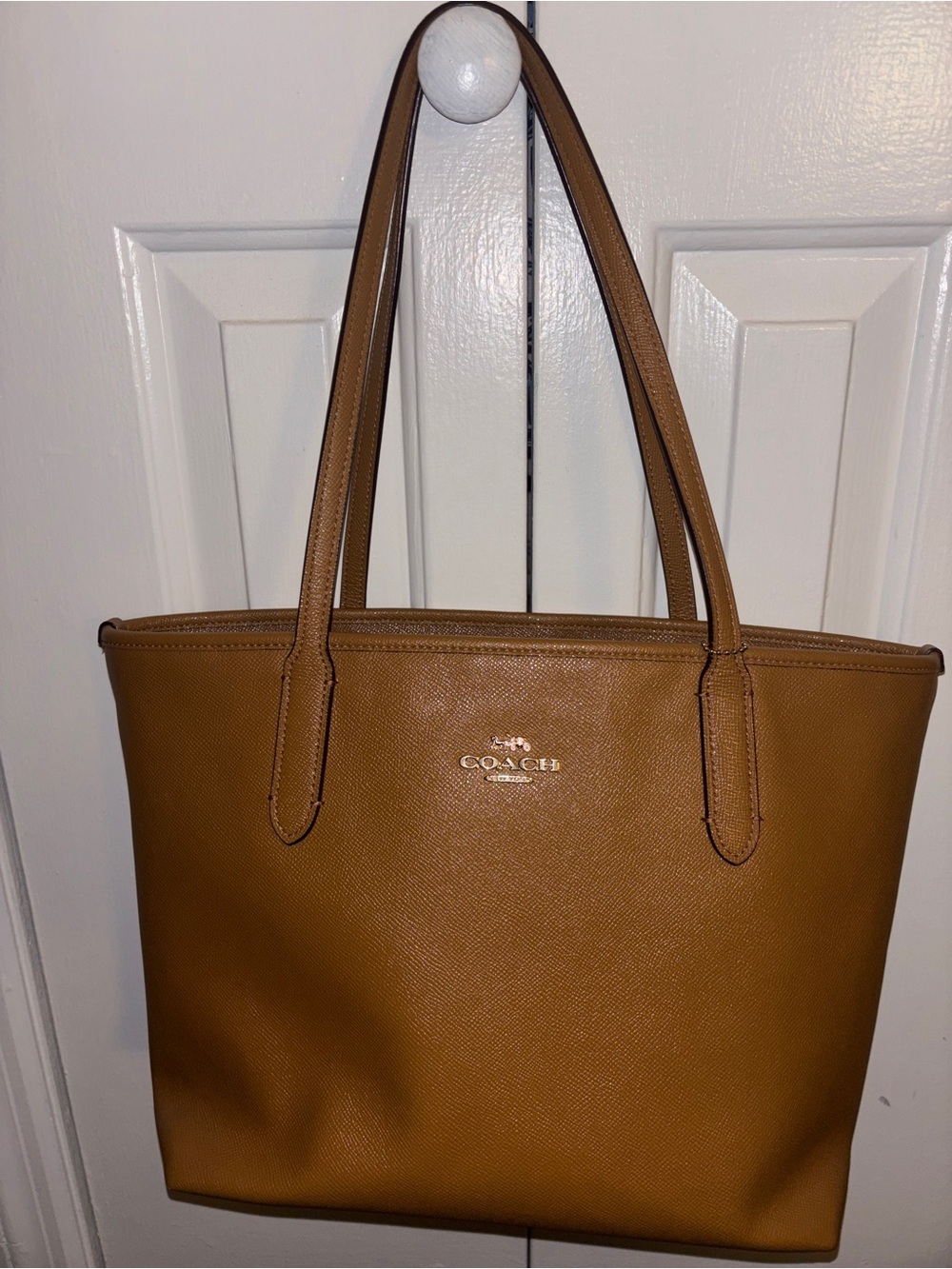 Coach Cognac Leather Tote with Gold Logo